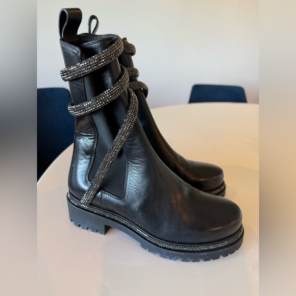 Rene Caovilla Cleo Shimmery Chelsea Boots Black Leather Size EU 37 - Picture 2 of 10